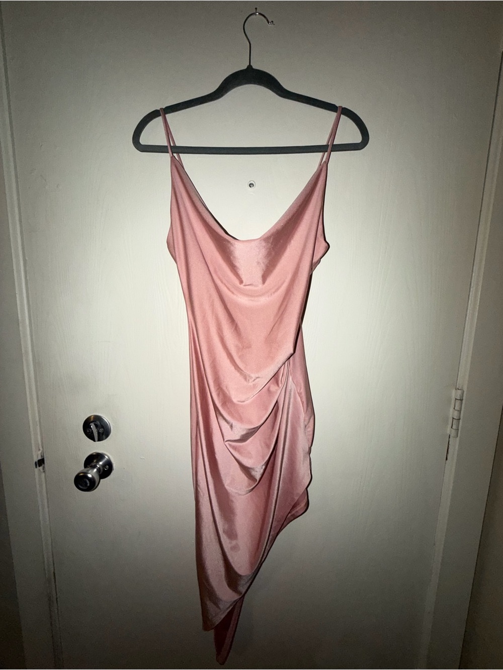 Lovely Day Asymmetrical Satin Slip Dress in Blush Pink